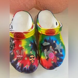 Colorful Tie-Dye Crocs with Charms
